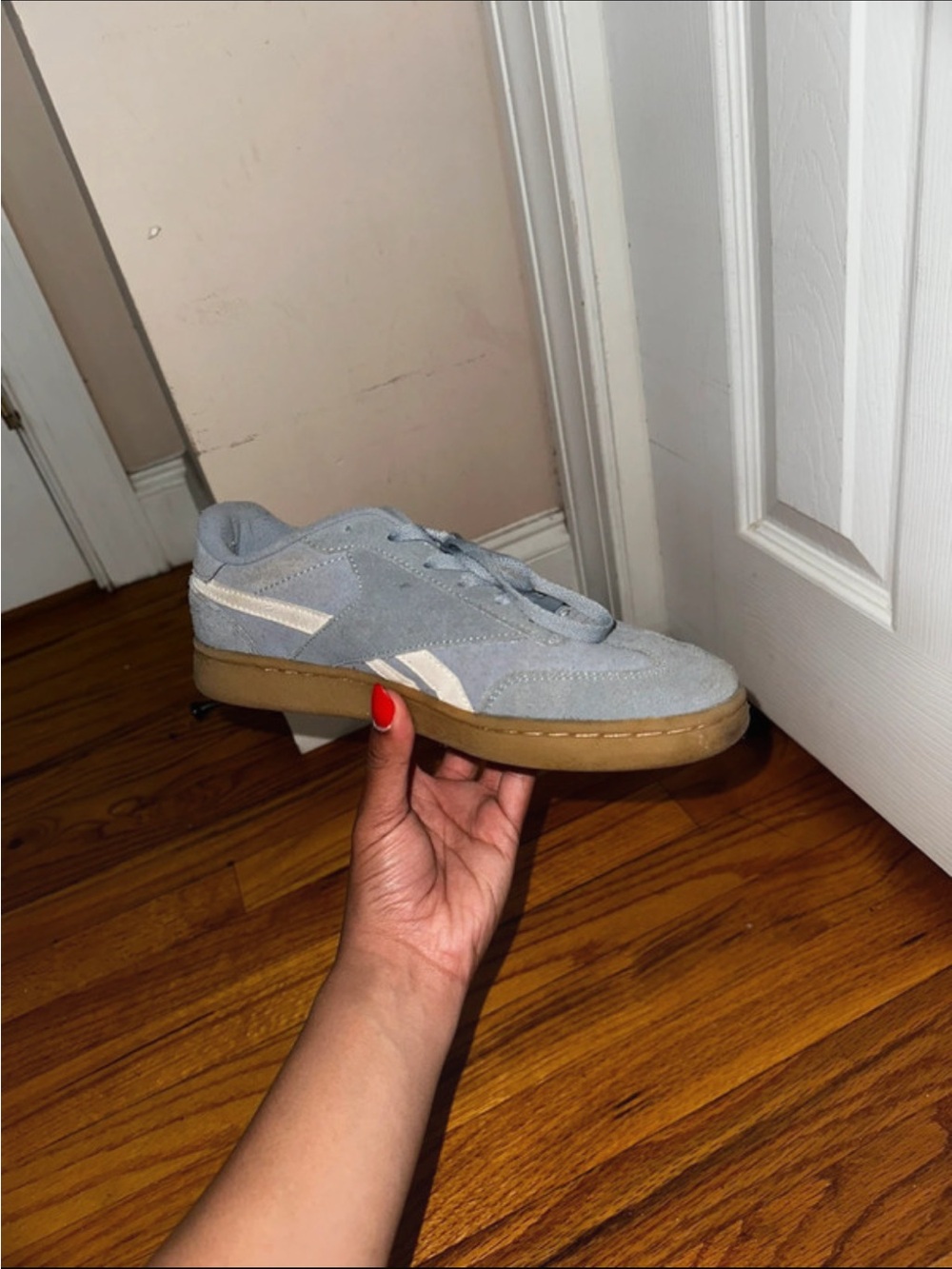 Light Gray Suede Low-Top Sneaker with Gum Sole